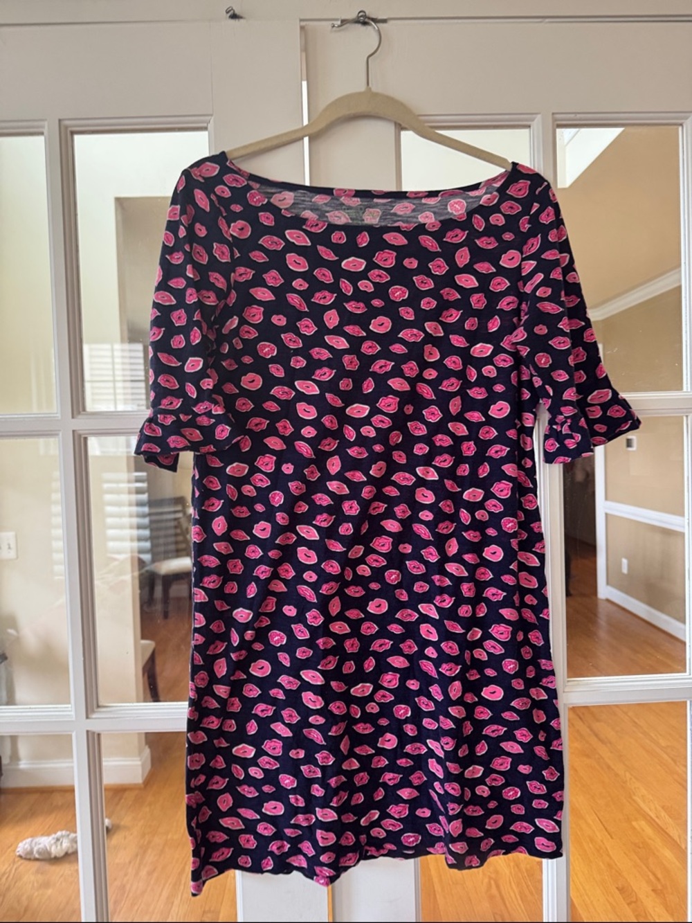 Lilly Pulitzer Black Mini Dress with Pink Lip Print
